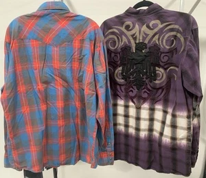 2 Lot Tin Haul XL Pearl Snap Shirts Western Purple Eagle Thunderbird & Red Plaid - Bild 1 von 22