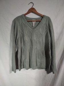 Suéter manga larga tejido con cable suave verde salvia St Johns Bay para mujer cuello en V XXL - Imagen 1 de 6