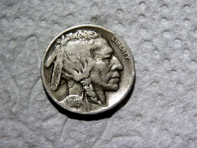 Изящный оригинальный 1/4 Horn & Full Liberty VF 1919D Buffalo Nickel K1 - Изображение 1 из 2