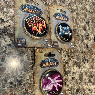 World Of Warcraft Jinx Blizzard Buttons Pins Lot Of 3 Warlock Priest Shaman BS3 - Image 1 of 4