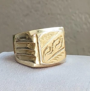 Vintage Men's Signet Ring Size 11.5 Heavy Hallmarked 18K Stamped Engraved Brass - Picture 1 of 3