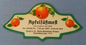 Old Saftetikett Musteretikett Flaschenhalsetikett Apfelmost - Picture 1 of 2
