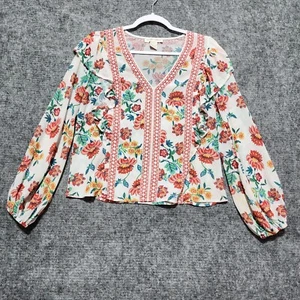 Flying Tomato Boho Blouse Womens Small Multi Color Floral Long Sleeve Ruffled - Picture 1 of 6
