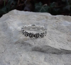 Sterling Silver Flower Ring, Daisy Ring, Hippie Jewelry, Flower Jewelry - Picture 1 of 5