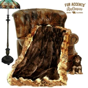 Wolf, Coyote Border Brown Throw Blanket, Bedspread, Fine Faux Fur, Minky Lining - Picture 1 of 5