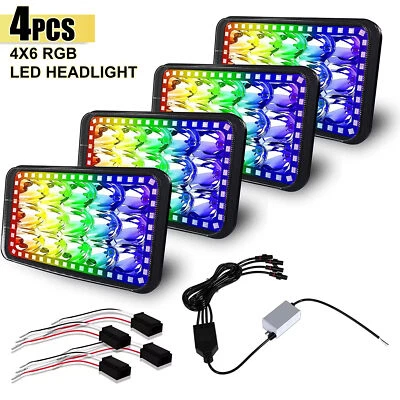 Conjunto de 4 piezas de 4x6" RGB LED Función Halo Montajes de Faros Rectangulares Bombilla Transparente Foto 1 de 4