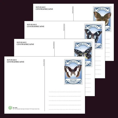 Butterflies MNH Stationery Cards 2022 Central African Rep. 100% Recycled Paper - Image 1 of 4