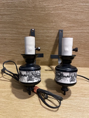 (2) Vintage Electric Sconces Farmhouse Rural Scene BS3 Cover