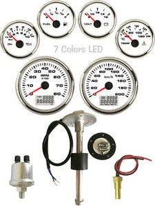 6 Gauge Set with Senders GPS 200KM/H Speedo Tacho Fuel Volt Oil Temp 7 Color LED - Picture 1 of 11