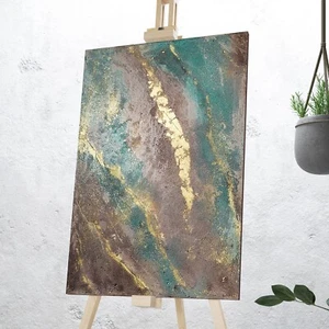 Dusted Treasure – abstrakte Kunst auf Leinwand, Acryl Sandstruktur Gold 40x60 cm - Bild 1 von 7