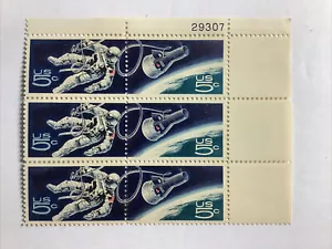 1970 US Stamps 1331-1332 Block Of 6 (5 Cents)Top Plate Space Progress MNH VF/XF - Picture 1 of 3