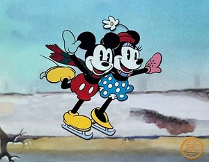 DISNEY MICKEY & MINNIE MOUSE ON ICE Sericel Animation Art Cel ICE SKATING - Picture 1 of 6