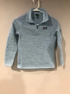 Patagonia Girls Medium Herrinbone Knit quarter zip pullover sweater Pelican Blue - Picture 1 of 7