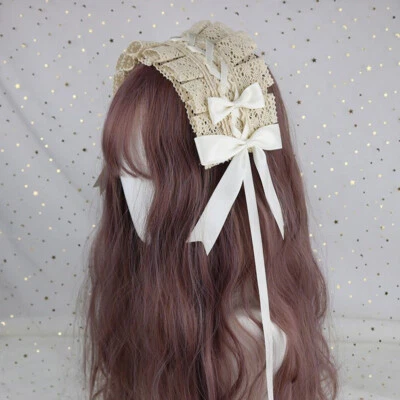 Women Girl Hair Hoop Anime Maid Cosplay Headband Bowknot Lolita Lace Headwear ✲ - Image 1 of 4