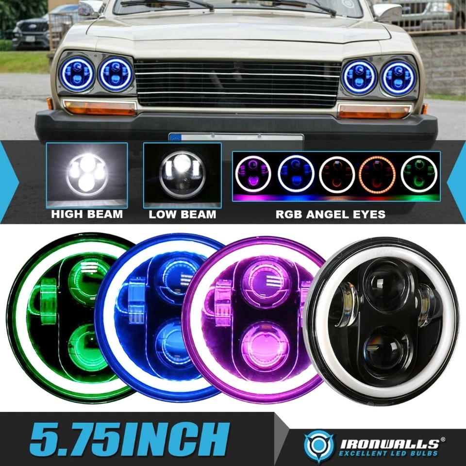 4 Piezas Faros LED 5.75" Pulgadas RGB Ojos de Ángel Hi-Lo para Peugeot 504 1969-1983 Foto 1 de 4