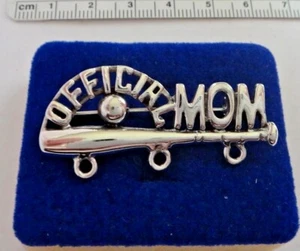Sterling Silver 7 gram Baseball Softball says Official Mom 3 hole Charm Pin - Picture 1 of 3