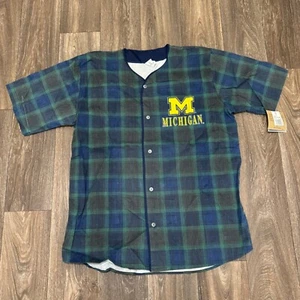 VTG Michigan Wolverine Baseball Jersey Men's XL Blue Green Plaid 80s Competitor - Picture 1 of 9