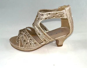 Girls' Wedding slip on zipper heel party shoes cutout rhinestone glitter - Picture 1 of 10
