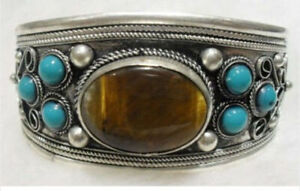 Tibet Silver turquoise Beads Cuff bracelet Bangle AAA