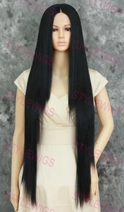 Extra Long Straight Heat OK Lace Front Human Hair Blend Wig Off Black EVFN 1B - Picture 1 of 8