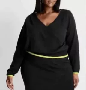 Women’s Faux Wrap Cropped Sweater Future Collective Black Neon Green 3X - Picture 1 of 10