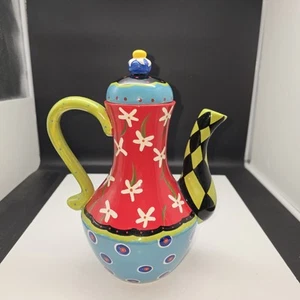 Vintage Whimsical Tea Pot Tea Party Signed  Joyce Shelton Colorful By Gift Craft - Picture 1 of 10