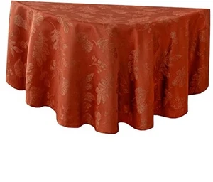  Thanksgiving Metallic Autumn Leaf Damask Fabric 84" x 60" (Oval) Rust/Gold - Picture 1 of 8