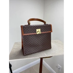 Autentica borsa a mano CELINE marrone macadam PVC tela e pelle strutturata - Foto 1 di 14