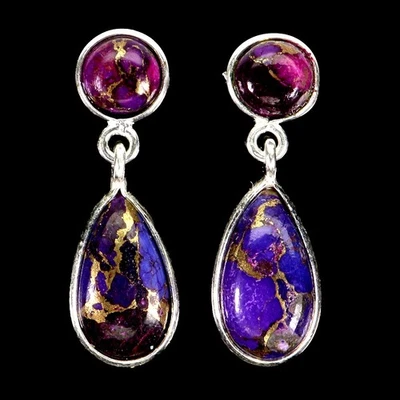 925 Sterling Silver Earrings Pear Kingman Turquoise 14x7mm Gemstone Jewelry - Image 1 of 4