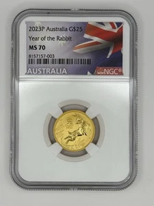 2023 $25 Australia 1/4 Oz Gold Bullion Lunar Coin • MS70 • Year of the Rabbit 兔 - Picture 1 of 2