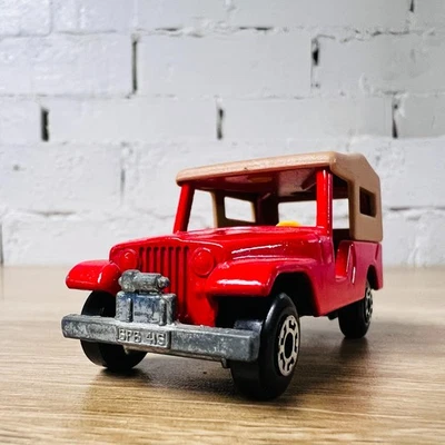 Matchbox Superfast Jeep CJ6 No 53 Red Brown Canopy Yellow Hitch 1977 - Image 1 of 4