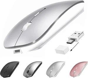 Bluetooth Wireless Mouse USB C for MacBook Air Pro iMac Laptop Desktop Silver  - Picture 1 of 7