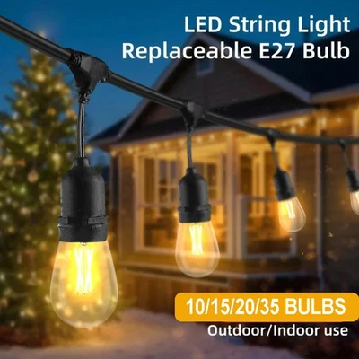 10M 15M 20M Solar Power/Plug-in LED Bulbs Festoon String Lights Wedding Party  - image 1 of 4