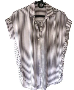 Madewell Blue Stripe Top Oversized Bust Across @24" , 2xs Cap Sleeve Collared - Picture 1 of 12
