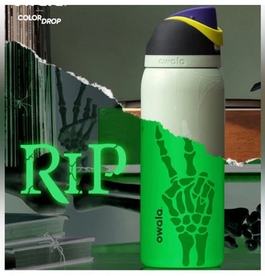 Owala color drop RIP Halloween bagliore al buio sorso gratuito 32 oz nuovo con etichette esaurito RARO - Immagine 1 di 3