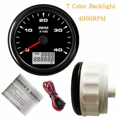 85mm Tachometer 4000rpm Waterproof 9-32VDC Gas Diesel Engine Tacho 7 Colors LED - Image 1 of 4