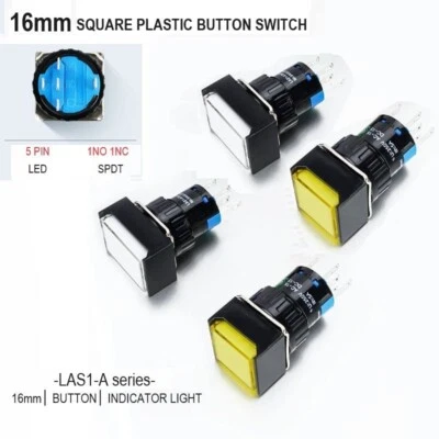 16mm SPDT Illuminated ON/OFF Square Plastic Push Button Switch (LAS1-AF) - Image 1 of 4