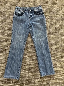 Baccini Women’s Flower Embroidered Size 4 Blue Medium Toned Jeans - Picture 1 of 13