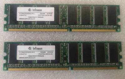 2 x Infineon HYS64D32300GU-6, C3844124 256MB 32Mx64 DDR SDRAM Memory - Image 1 of 4