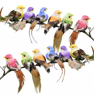 Simulation Feather Bird 12Pcs Artificial Birds Set DIY Craft Wedding Home Decor - Picture 1 of 12