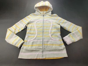 Lululemon Scuba Wmn's Sz 8 Grey/Yellow/Lilac Striped Full Zip Long Sleeve Hoodie - Picture 1 of 13