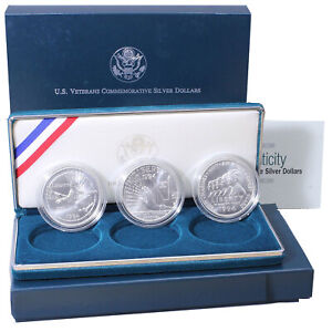 1994 W US Veterans BU Commemorative 90% Silver Dollars 3 US Coin OGP Set