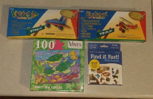 LOT OF 4 TOYS WOOD PLANES, PUZZLE, CARD GAME