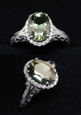 ANILLO KILLER 3,97ct GRS ZAFIRO VERDE NATURAL SIN CALENTAR Y PLATINO DIAMANTE 0,35ct Foto 1 de 3