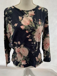 Navy Floral Cotton Pyjama Top Size 8-10 Next Long Sleeve - Picture 1 of 11
