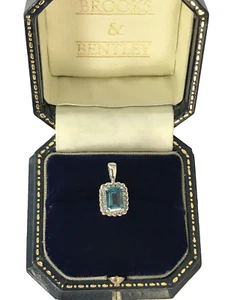 Emerald cut 1ct Topaz and 0.10ct Diamond Cluster 9ct White Gold Pendant - Picture 1 of 17