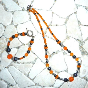 ★ kurze Kette ★ Collier ★ Armband ★ orange & anthrazit ★ - Bild 1 von 1