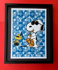 DEATH NYC Hand Signed LARGE Print Framed 16x20in COA SNOOPY PLAYING THE SAX #10 - Picture 1 of 5