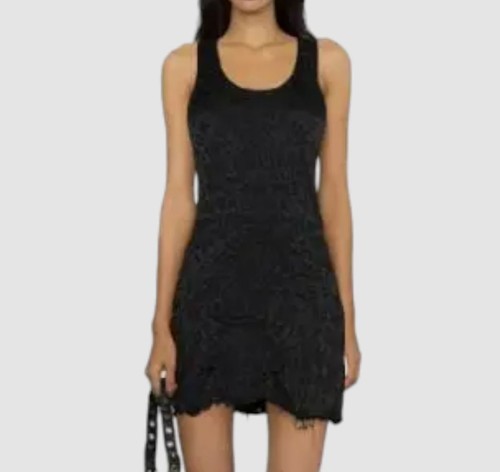 Abito da donna Balenciaga $1891 logo jacquard seta nera con effetto invecchiato taglia 38