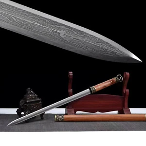 Handmade Chinese Tang Jian Sword Damascus Steel Razor Sharp Dragon Phoenix - Picture 1 of 9